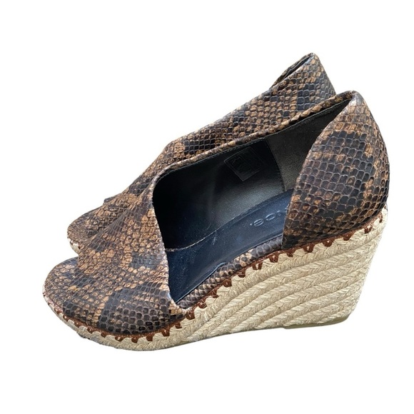VINCE Coffee Leather Brown Snake Print 3/4" Espadrille Braided Jute I Size: 6.5 - Picture 4 of 16